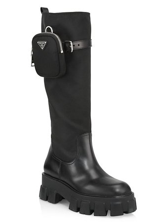 Shop Prada Tall Leather Boots | Saks Fifth Avenue