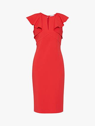 Gina Bacconi Enora Moss Crepe Frill Detail Dress, Hot Red at John Lewis & Partners