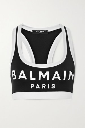 Black Printed stretch-jersey sports bra | Balmain | NET-A-PORTER