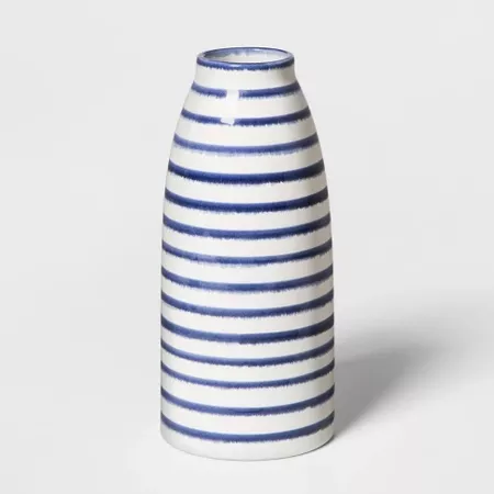 9" X 4" Stoneware Stripped Vase White/Blue - Threshold™ : Target
