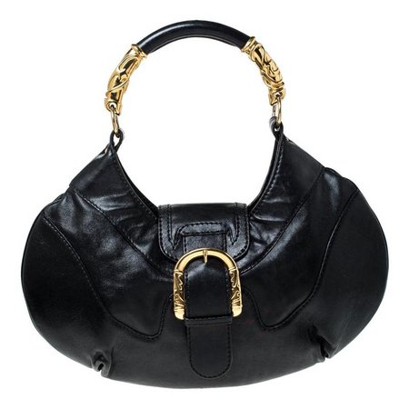 Escada Black Leather Buckle Flap Hobo For Sale at 1stdibs