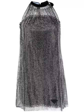 Shop Prada rhinestone-embellished mini dress with Express Delivery - FARFETCH