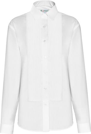 FRANKERS Women’s 1/4” Pleat, Poly Cotton Laydown Collar Tuxedo Shirt White Classic Tuxedo Shirt at Amazon Women’s Clothing store