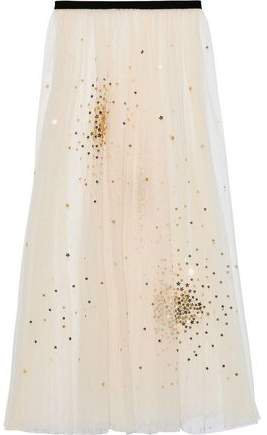 Sequin-embellished Layered Point D'esprit Maxi Skirt