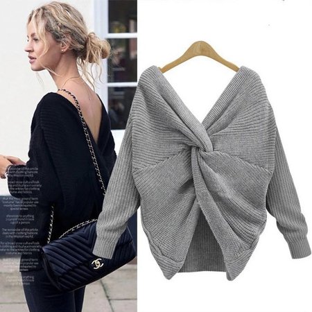 6 Colors V Neck Beauty Back Sweater Women 2020 Autumn Winter Knitted Sweater Pullover Womens Jumper Pull Femme Loose Sweater|Pullovers| - AliExpress