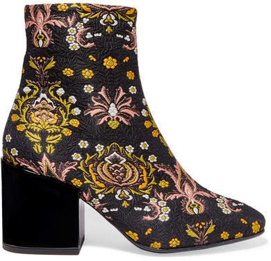 Floral-jacquard Ankle Boots - Black