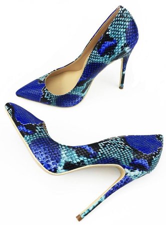 Blue snake print heels