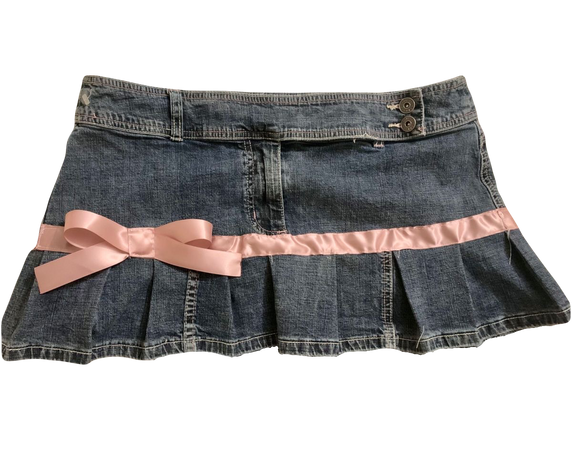 Denim Skirt With Pink Ribbon