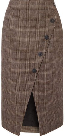 Cefinn - Selby Wrap-effect Prince Of Wales Checked Cotton-blend Midi Skirt - Brown