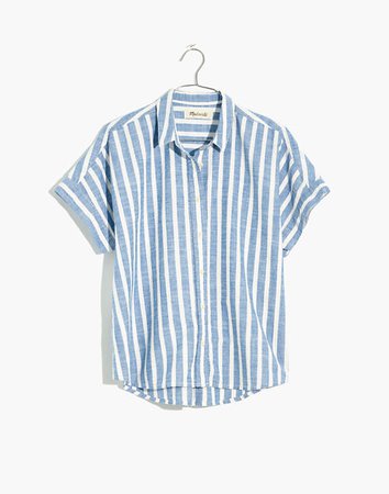 Cropped Button-Down Shirt in Stripe blue