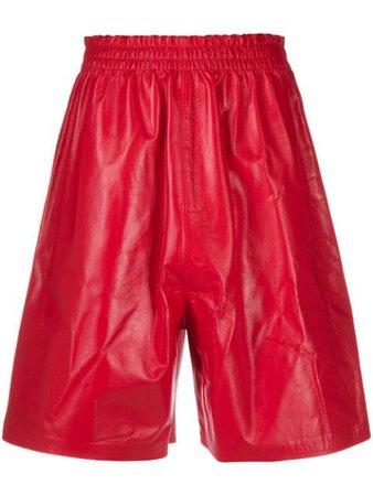 Shop red Bottega Veneta leather knee-length shorts with Express Delivery - Farfetch