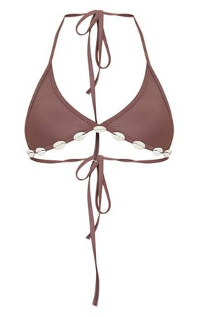 Brown Shell Trim Bikini Top | Swimwear | PrettyLittleThing