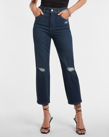Super High Waisted Ripped Cropped Straight Jeans | Express