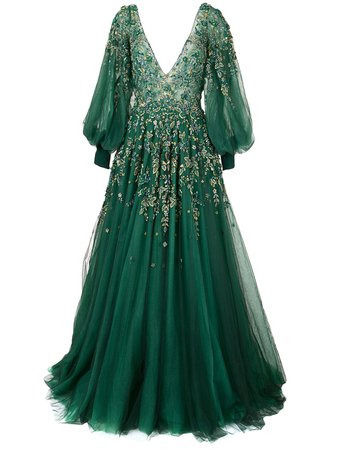 Shop green Saiid Kobeisy long-sleeve flared dress with Express Delivery - Farfetch