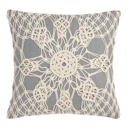 Blue and Ivory Geometric Indoor Outdoor Throw Pillow | World Market