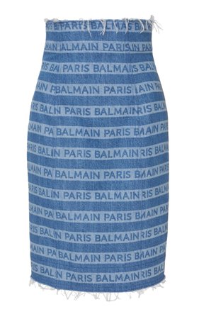 Frayed Logo-Printed Denim Skirt by Balmain | Moda Operandi