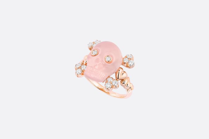 Tête de Mort Skull Ring Rose Gold, Diamonds and Pink Quartz - Jewellery - Women's Fashion | DIOR