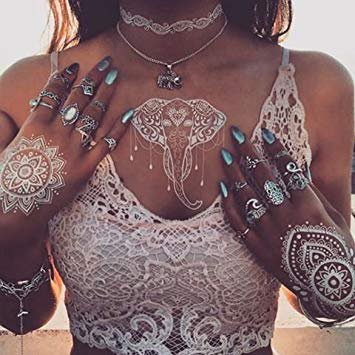 Amazon.com : 6 Sheets White Henna Temporary Tattoo Stickers Henna Body Paints Women Girls Designs, Flash Tattoo for Vibe Music Festivals Bohemian Coachella : Beauty