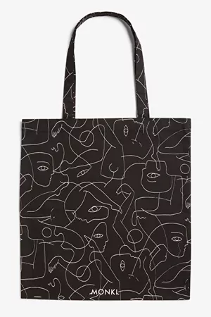 Tote bag - Black and white abstract print - Bags - Monki WW