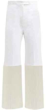 Fringed Cotton Blend Trousers - Womens - White