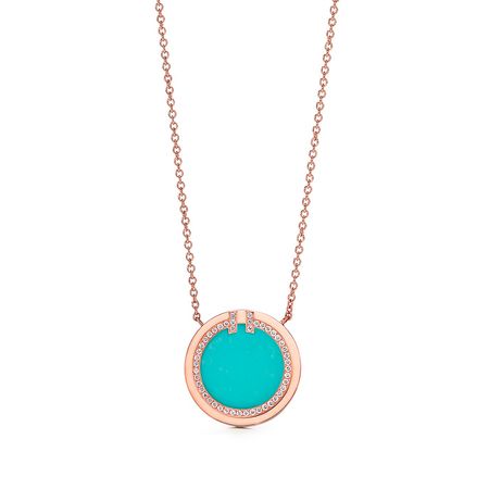 Tiffany T diamond and turquoise circle pendant in 18k rose gold. | Tiffany & Co.