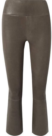 Cropped Leather Flared Pants - Army green