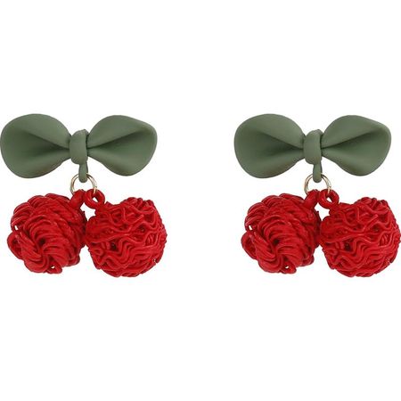 Red Cherry Earrings Female Bow Knot Earrings 2022 New Trendy Earrings Autumn and Winter New Year Ear Clips No Pierced Women