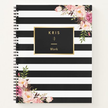 Classy Black White Stripes Floral Personal Notes Notebook | Zazzle.com