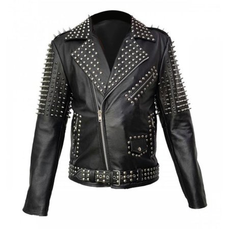 Buy Men's Real Black Leather Spike Studded Jacket - BagyWagy