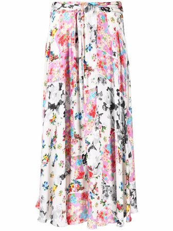 Shop MSGM floral-print mid-length skirt with Express Delivery - FARFETCH