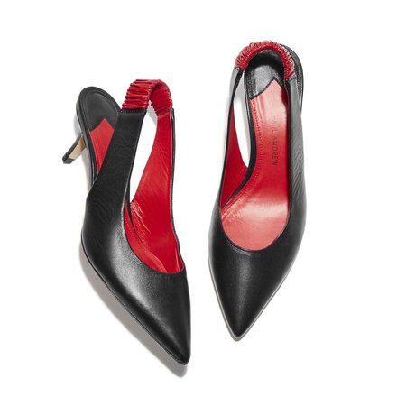 black red lined kitten heels
