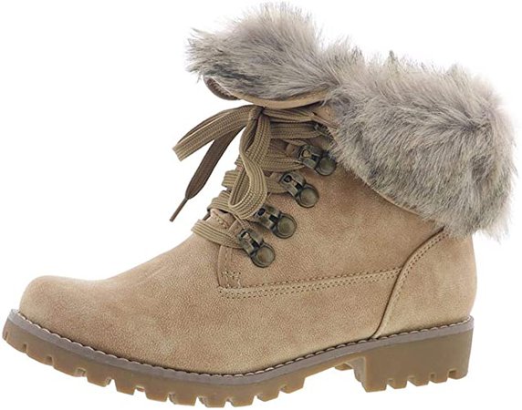 Amazon.com | CLIFFS BY WHITE MOUNTAIN Shoes Paddington Women's Hiker Inspired Faux-Fur Ankle Cuff Boot, Dkbrown/Fabric, 9 M | Hiking Boots