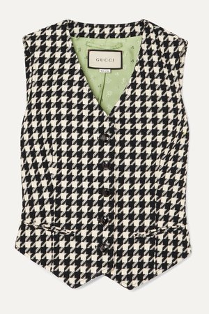 GUCCI, Houndstooth wool and cotton-blend vest top