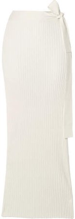 Esther Ribbed-knit Wrap Midi Skirt - White