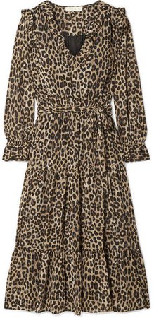 Belted Ruffled Leopard-print Georgette Midi Dress - Leopard print