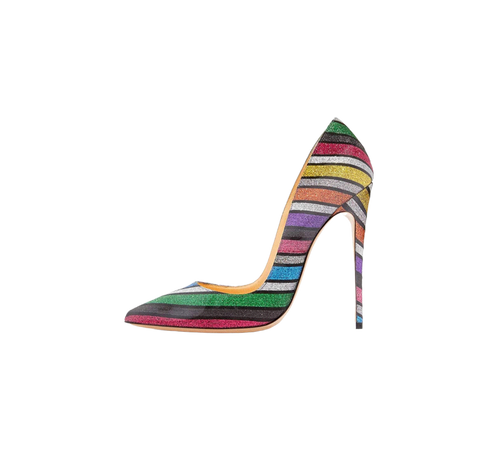 multicolor striped heels
