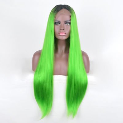 Neon green balck root Lace Front Wigs WOMEN'S natural look ombre long WIG | eBay