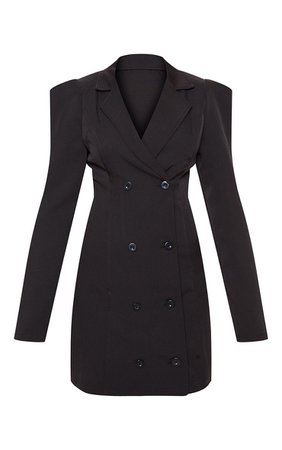 Black Button Long Sleeve Blazer Dress | PrettyLittleThing USA