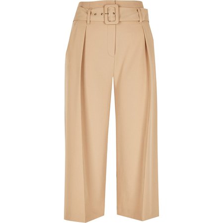 Beige high waist belted culotte trousers | River Island