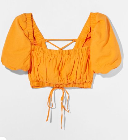 BERSHKA orange puff sleeve cropped top