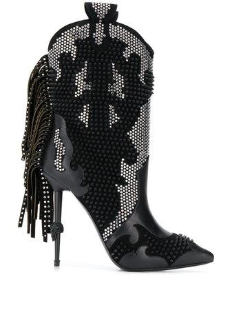Black Philipp Plein Embellished Cowboy Boots | Farfetch.com