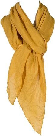 Cotton Solid Color wrinkle Linen Scarf, fashion scarf, multi color, beach scarf (Mustard) at Amazon Women’s Clothing store