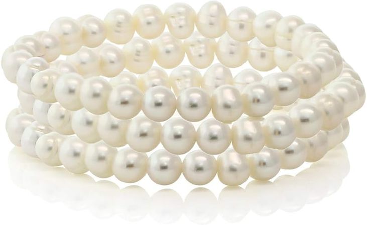 Amazon.com: Set of 3 Stretch Bracelets White Cultured Freshwater Pearls Off-Shape Adjustable Fit 7.25": Clothing, Shoes & Jewelry