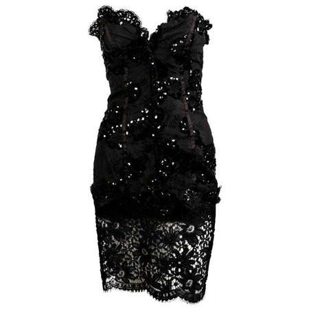 1992 Yves Saint Laurent lace mini dress with sequins and sheer For Sale at 1stdibs