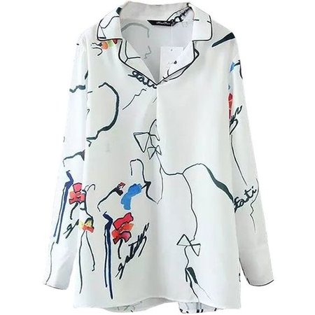 Blouse Floral Long Sleeve Turn Down Collar Top