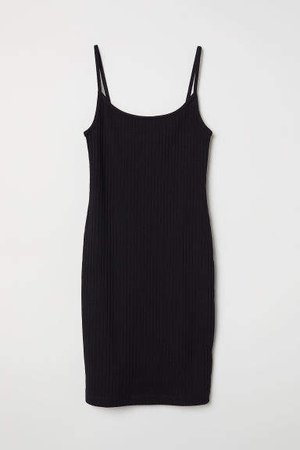 Ribbed Jersey Dress - Black