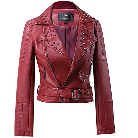 red faux leather jacket