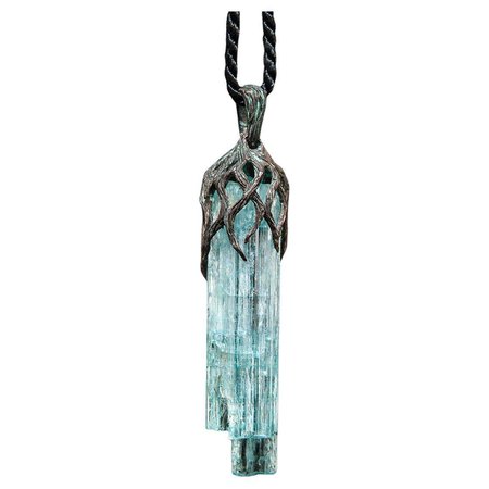 Aquamarine Crystal Silver Pendant Raw Uncut Magic Healing Power Vivid Blue Beryl For Sale at 1stDibs