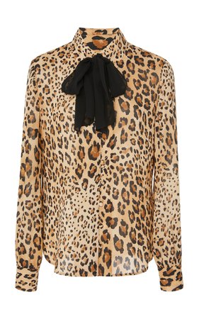 Pussy Bow Leopard Print Silk Chiffon Blouse by Frame Denim | Moda Operandi