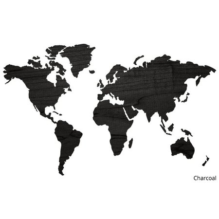 Wereldkaart van hout | Charcoal - Laser gesneden - De Houttwist